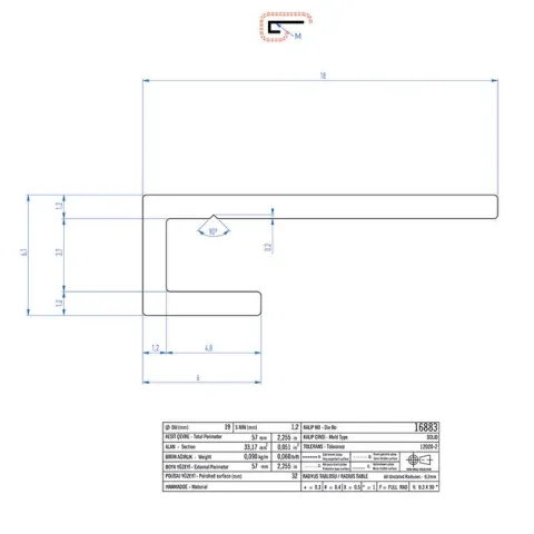 Abschlussprofil für Duschrückwände 3mm, Silver Matt