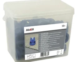 Akkit Nivelliersystem Starterset mit 50 QUICK-Drehzylinder mit integriertem Kratzschutz und 100 Gewindelaschen im Eimer für1,5 mm Fugenabstand