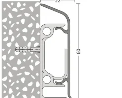Alu-Clip-Sockelleiste silber mit Kabelführung inkl. 6 Clips 60 mm, Länge: 250 cm