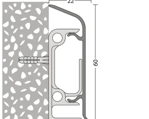 Alu-Clip-Sockelleiste silber mit Kabelführung inkl. 6 Clips 60 mm, Länge: 250 cm
