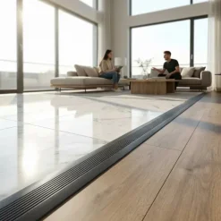Antirutsch Übergangsprofil - 70 mm, PVC Übergangsleiste, Bodenprofil für Innenbereich, Flexibel, Flach - 1 Meter, Dunkelgrau