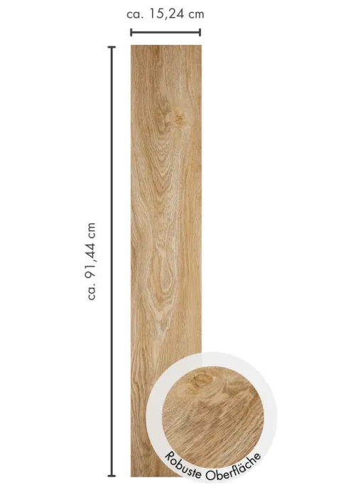 Designboden selbstklebend Designplanke 15,24 cm x 91,44 cm in Eichenoptik Hell