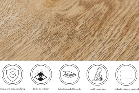 Designboden selbstklebend Designplanke 15,24 cm x 91,44 cm in Eichenoptik Hell