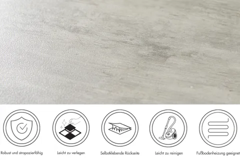Designboden selbstklebende Designfliesen 30,48 cm x 60,96 cm in Betonoptik Grau