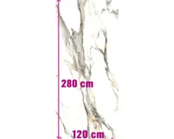 Feinsteinzeug Wand- und Bodenfliese Calacatta 279,7 x 119,7 x 0,6 cm gold matt rektifiziert