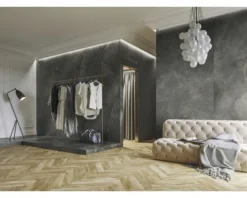 Feinsteinzeug Wand- und Bodenfliese Lido 119,7 x 119,7 x 0,8 cm graphit matt rektifiziert (Nenngröße 120x120 cm)