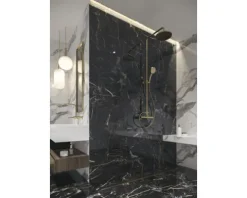 Feinsteinzeug Wand- und Bodenfliese Marquina 119,7 x 119,7 x 0,8 cm gold matt rektifiziert (Nenngröße 120x120 cm)