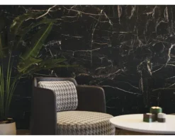 Feinsteinzeug Wand- und Bodenfliese Marquina 119,7 x 119,7 x 0,8 cm gold matt rektifiziert (Nenngröße 120x120 cm)