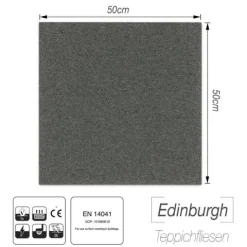 FLOORDIREKT Nylon Teppichfliese Edinburgh - 50 x 50 cm - Selbstliegend - Anthrazit