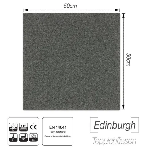 FLOORDIREKT Nylon Teppichfliese Edinburgh - 50 x 50 cm - Selbstliegend - Anthrazit