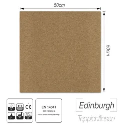 FLOORDIREKT Nylon Teppichfliese Edinburgh - 50 x 50 cm - Selbstliegend - Beige