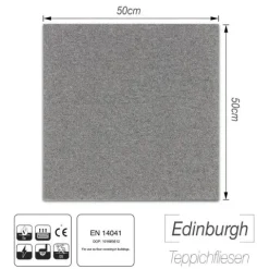 FLOORDIREKT Nylon Teppichfliese Edinburgh - 50 x 50 cm - Selbstliegend - Hellgrau