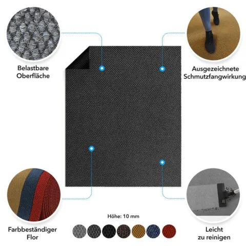Floordirekt Schmutzfangmatte Hong Kong - Individuell einsetzbar - Rutschfest - Schwarz - 200 x 1500 cm