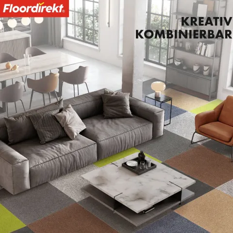 FLOORDIREKT Teppichfliese Moscow - Selbstliegend - 50 x 50 cm - Blau