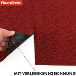 FLOORDIREKT Teppichfliese Moscow - Selbstliegend - 50 x 50 cm - Rot