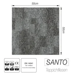 FLOORDIREKT Teppichfliese Santo - 50 x 50 cm - Selbstliegend - Grau 76