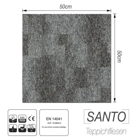 FLOORDIREKT Teppichfliese Santo - 50 x 50 cm - Selbstliegend - Grau 76