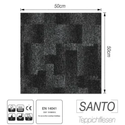 FLOORDIREKT Teppichfliese Santo - 50 x 50 cm - Selbstliegend - Schwarz 78