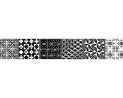 Glasbordüre Glas schwarz/weiß dekoriert 4,8x29,8 cm