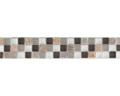 Glasbordüre mit Naturstein 4,8x29,8 cm taupe mix