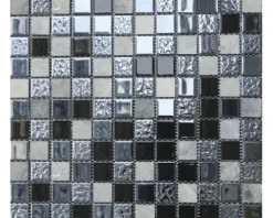 Glasmosaik mit Naturstein schwarz 30,5x32,5cm