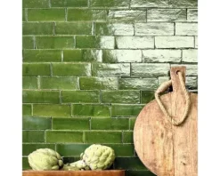 Handgefertigte Fliese Zellige Bejmat 36 vert bouteille 5x15cm glänzend