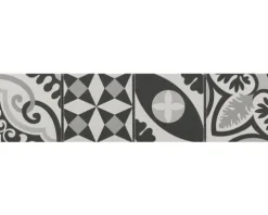 Keramikbordüre Patchwork black & white 7,7x31,8 cm