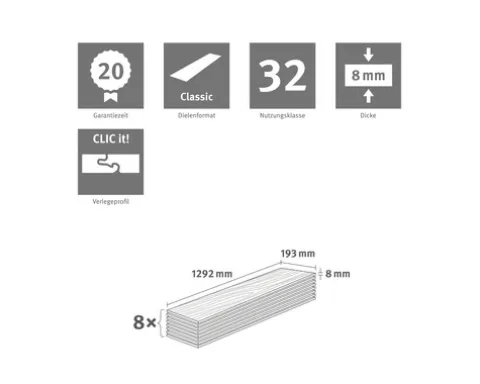 Laminat Nature Sense Matera Eiche hell Landhausdiele 1292 x 193 x 8 mm