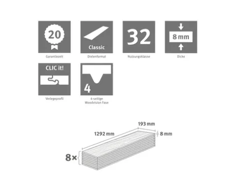 Laminat Nature Sense Parkett Eiche Landhausdiele 1292 x 193 x 8 mm
