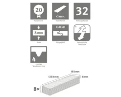 Laminat-Set 6qm Elva Eiche Honig EL2096 Landhausdiele 1292 x 193 x 8 mm bestehend aus Laminat, Sockelleisten und Trittschalldämmung