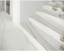 MIRAVA Feinsteinzeug Treppenstufe LUCCA Bianco gold matt 29,5 x 120 x 0,9 cm rektifiziert