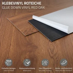 ML-Design Deluxe PVC Bodenbelag, Selbstklebende Vinyl-Dielen, Vinylboden, 91,5 cm x 15,3 cm x 2 mm, Dicke 2 mm, 8,92m²/64 Dielen, Roteiche, Braun, Holzoptik, rutschfest, wasserfest, Einfache Verlegung