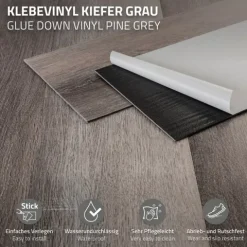 ML-Design Deluxe PVC Bodenbelag, Selbstklebende Vinyl-Dielen, Vinylboden, 91,5 cm x 15,3 cm x 2 mm, Dicke 2 mm, 8,92m²/64 Dielen, Kiefer, Grau, Holzoptik, rutschfest, wasserfest, Einfache Verlegung