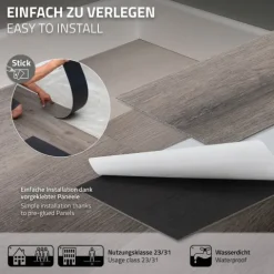 ML-Design Deluxe PVC Bodenbelag, Selbstklebende Vinyl-Dielen, Vinylboden, 91,5 cm x 15,3 cm x 2 mm, Dicke 2 mm, 8,92m²/64 Dielen, Kiefer, Grau, Holzoptik, rutschfest, wasserfest, Einfache Verlegung