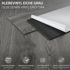 ML-Design Deluxe PVC Bodenbelag, Selbstklebende Vinyl-Dielen, Vinylboden, 91,5 cm x 15,3 cm x 2 mm, Dicke 2 mm, 11,15m²/80 Dielen, Eiche, Grau, Holzoptik, rutschfest, wasserfest, Einfache Verlegung