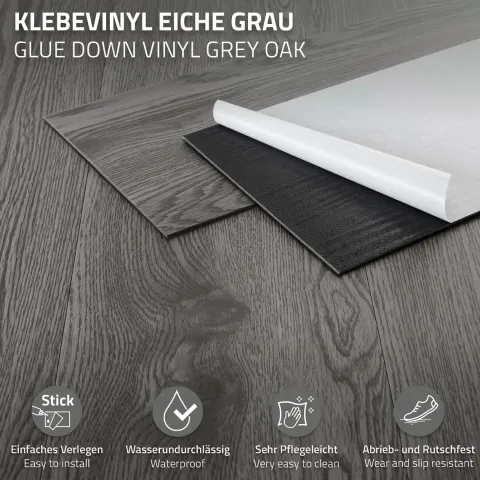 ML-Design Deluxe PVC Bodenbelag, Selbstklebende Vinyl-Dielen, Vinylboden, 91,5 cm x 15,3 cm x 2 mm, Dicke 2 mm, 11,15m²/80 Dielen, Eiche, Grau, Holzoptik, rutschfest, wasserfest, Einfache Verlegung