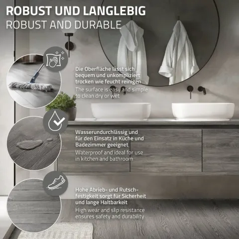 ML-Design Deluxe PVC Bodenbelag, Selbstklebende Vinyl-Dielen, Vinylboden, 91,5 cm x 15,3 cm x 2 mm, Dicke 2 mm, 11,15m²/80 Dielen, Eiche, Grau, Holzoptik, rutschfest, wasserfest, Einfache Verlegung