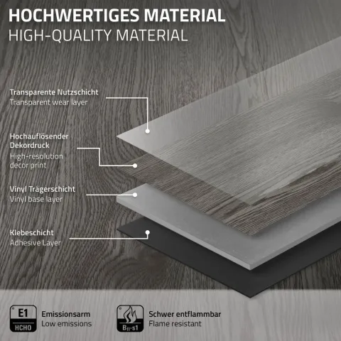ML-Design Deluxe PVC Bodenbelag, Selbstklebende Vinyl-Dielen, Vinylboden, 91,5 cm x 15,3 cm x 2 mm, Dicke 2 mm, 11,15m²/80 Dielen, Eiche, Grau, Holzoptik, rutschfest, wasserfest, Einfache Verlegung