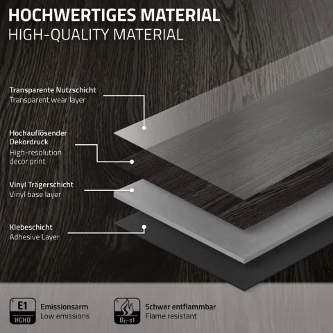 ML-Design Deluxe PVC Bodenbelag, Selbstklebende Vinyl-Dielen Vinylboden, 91,5 cm x 15,3 cm x 2 mm, Dicke 2mm, 11,15m²/80 Dielen, Eiche Dunkelgrau, Holzoptik, rutschfest, wasserfest, Einfache Verlegung