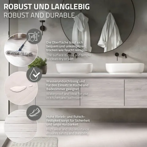 ML-Design Deluxe PVC Bodenbelag, Selbstklebende Vinyl-Dielen, Vinylboden, 91,5 cm x 15,3 cm x 2 mm, Dicke 2 mm, 6,69m²/48 Dielen, Weiß Eiche, Holzoptik, rutschfest, wasserfest, Einfache Verlegung