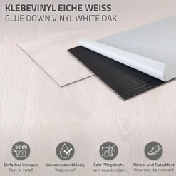 ML-Design Deluxe PVC Bodenbelag, Selbstklebende Vinyl-Dielen, Vinylboden, 91,5 cm x 15,3 cm x 2 mm, Dicke 2 mm, 8,92m²/64 Dielen, Weiß Eiche, Holzoptik, rutschfest, wasserfest, Einfache Verlegung