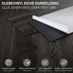 ML-Design Deluxe PVC Bodenbelag, Selbstklebende Vinyl-Dielen, Vinylboden, 91,5 cm x 15,3 cm x 2 mm, Dicke 2mm, 4,46m²/32 Dielen, Eiche Dunkelgrau, Holzoptik, rutschfest, wasserfest, Einfache Verlegung