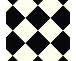 PVC-Boden Artifact Schachbrett diagonal schwarz weiß Fliesen 20x20 cm 200 cm breit (Meterware)
