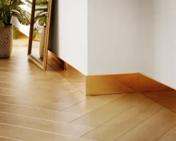 Rechtes, modulbares Außeneck FCEP für FC-Stahl-Sockelleisten 12 mm x 30 mm x 100 mm - goldener spiegel