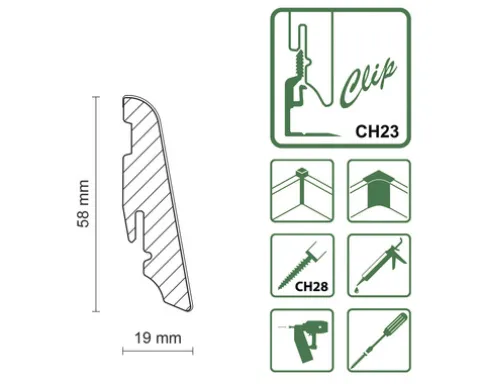 SKANDOR Sockelleiste Aluminium Color FU60L 2400 x 58 x 19 mm