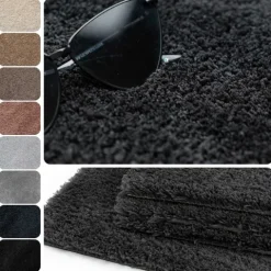 Teppichfliesen 50x50 cm selbstliegend, Velours Hochflor, Noblesse Anthrazit Schwarz