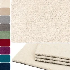 Teppichfliesen 50x50 cm selbstliegend, Velours Hochflor, Simply Soft Creme Beige