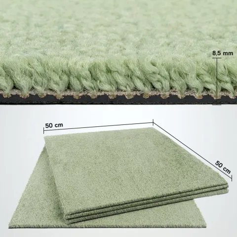 Teppichfliesen 50x50 cm selbstliegend, Velours Hochflor, Simply Soft Hell Grün