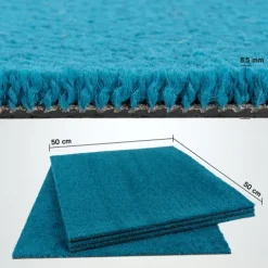 Teppichfliesen 50x50 cm selbstliegend, Velours Hochflor, Simply Soft Petrol Türkis