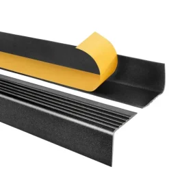 Treppenkantenprofil Selbstklebend 50x42 mm - Treppenprofil PVC für Treppenstufen, Treppenkantenschutz mit Rillen - 70 cm, Schwarz-Silber